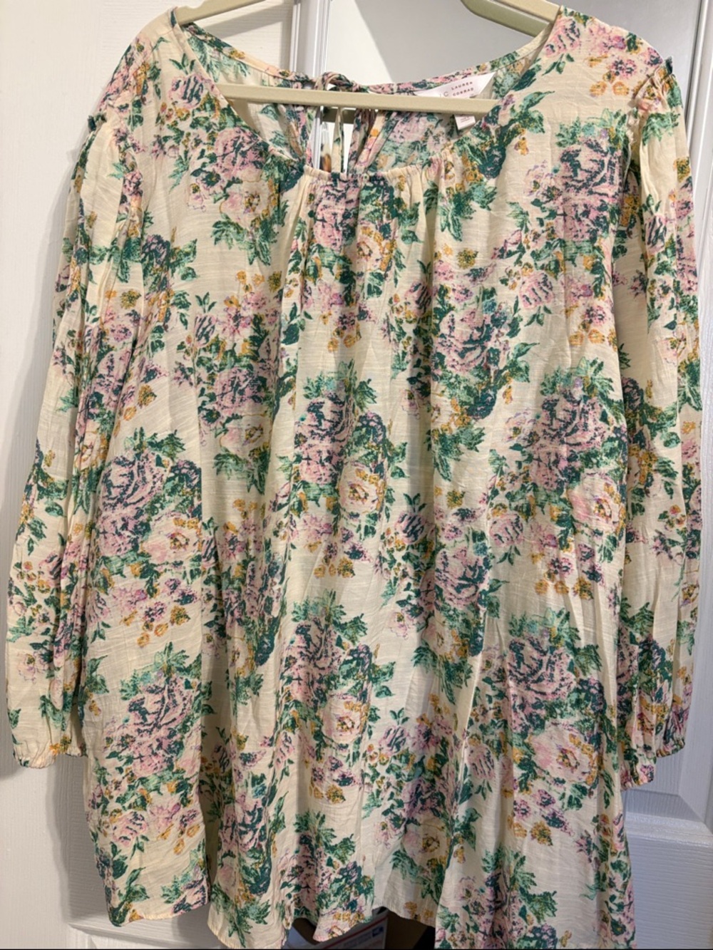 LC Lauren Conrad Cream Floral Peasant Blouse with Pink and Green Print Size 3X